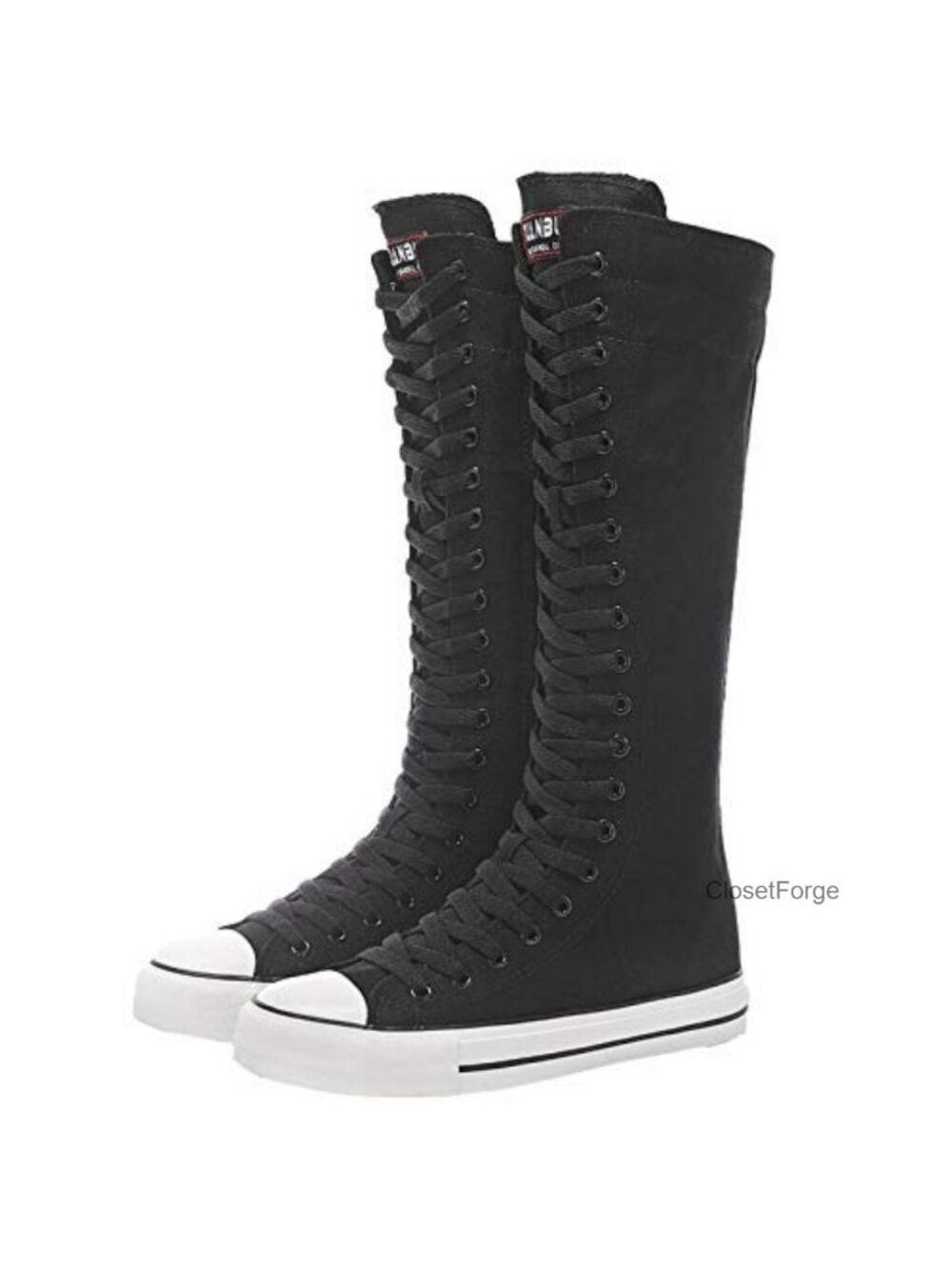 Women's Canvas Knee-High Boots Lace-Up Side Zipper Casual School